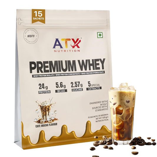 ATX Whey Cafe Mocha | 525 GM | ISOLATE + CONCENTRATE + HYDROLYSATE | 15 SACHETS