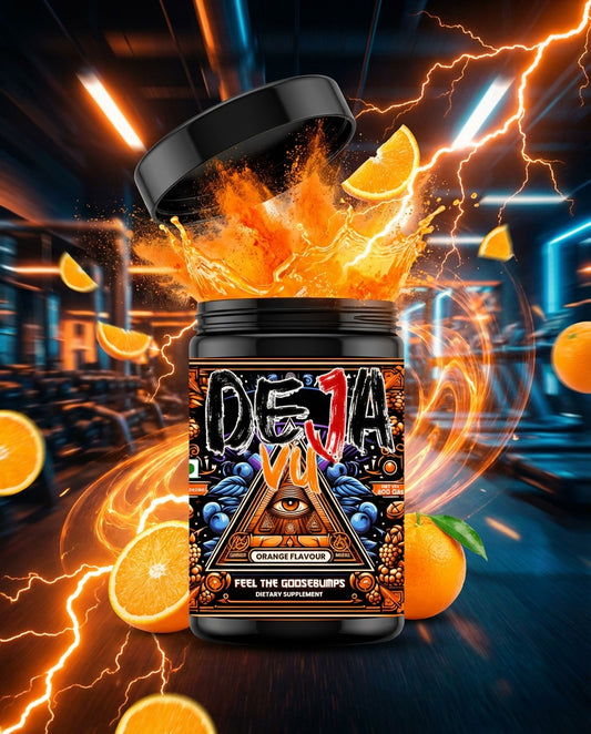 Deja Vu Pre Workout - Orange | Explosive Energy & Focus | 400g | 33 Servings | Beta-Alanine, Citrulline, Creatine, Caffeine | Feel the Goosebumps