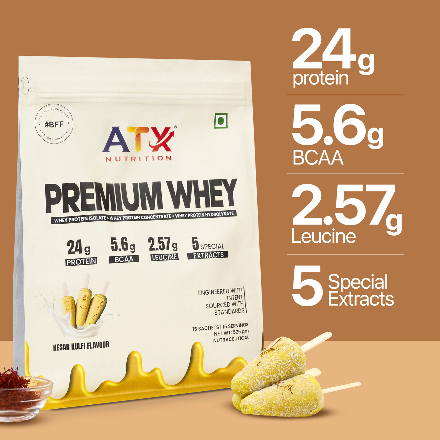 Whey Kesar Kulfi | 1KG | ISOLATE + CONCENTRATE + HYDROLYSATE | 30 SACHETS