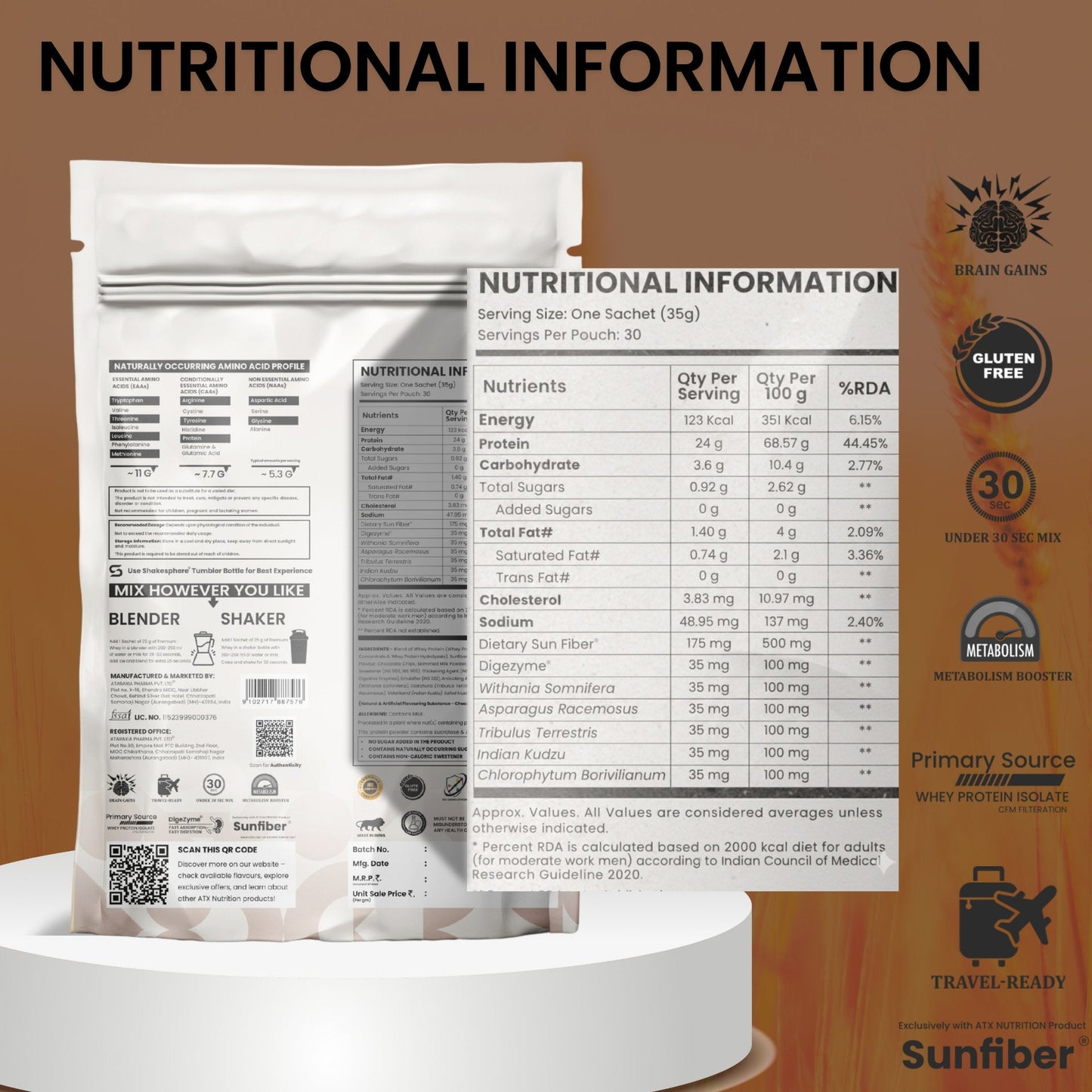 ATX Whey Chocolate Chips  | 525 GM | ISOLATE + CONCENTRATE + HYDROLYSATE | 15 SACHETS