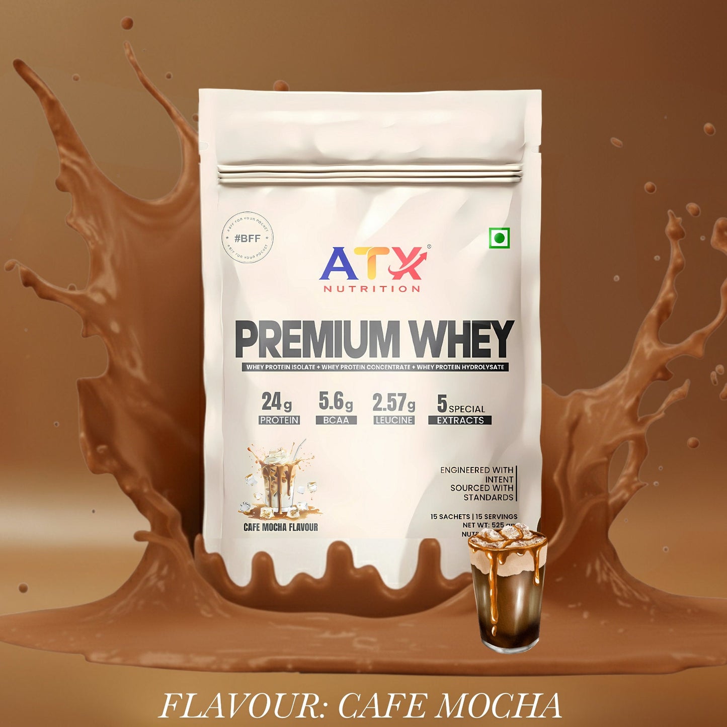 ATX Whey Cafe Mocha | 525 GM | ISOLATE + CONCENTRATE + HYDROLYSATE | 15 SACHETS