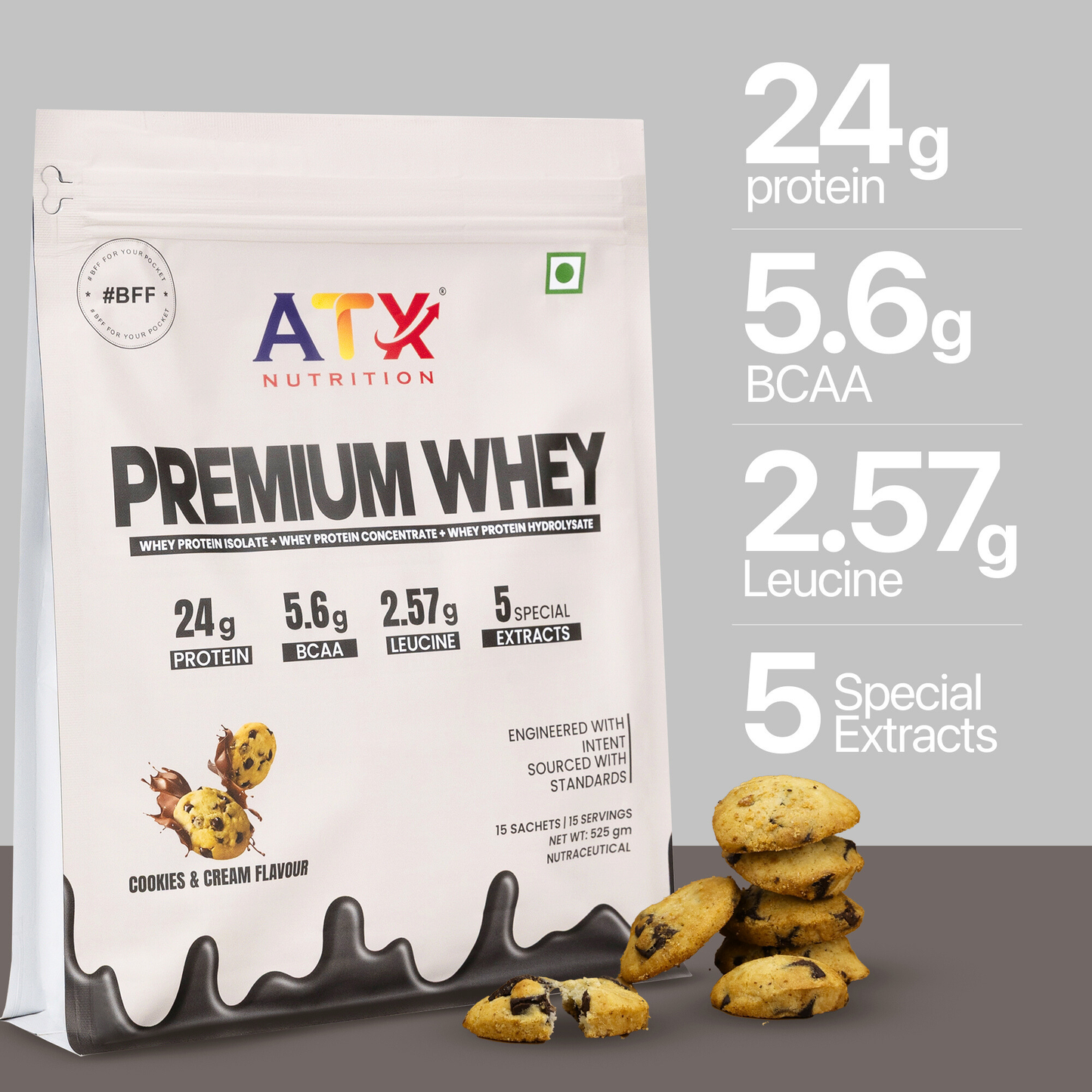 Whey Cookies & Cream | 1KG | ISOLATE + CONCENTRATE + HYDROLYSATE | 30 SACHETS