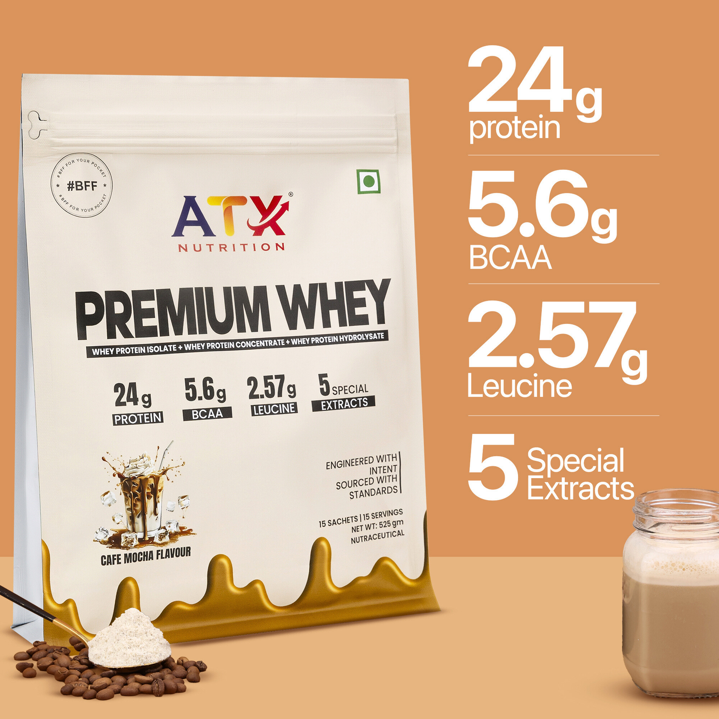 Whey Cafe Mocha| 1KG | ISOLATE + CONCENTRATE + HYDROLYSATE | 30 SACHETS
