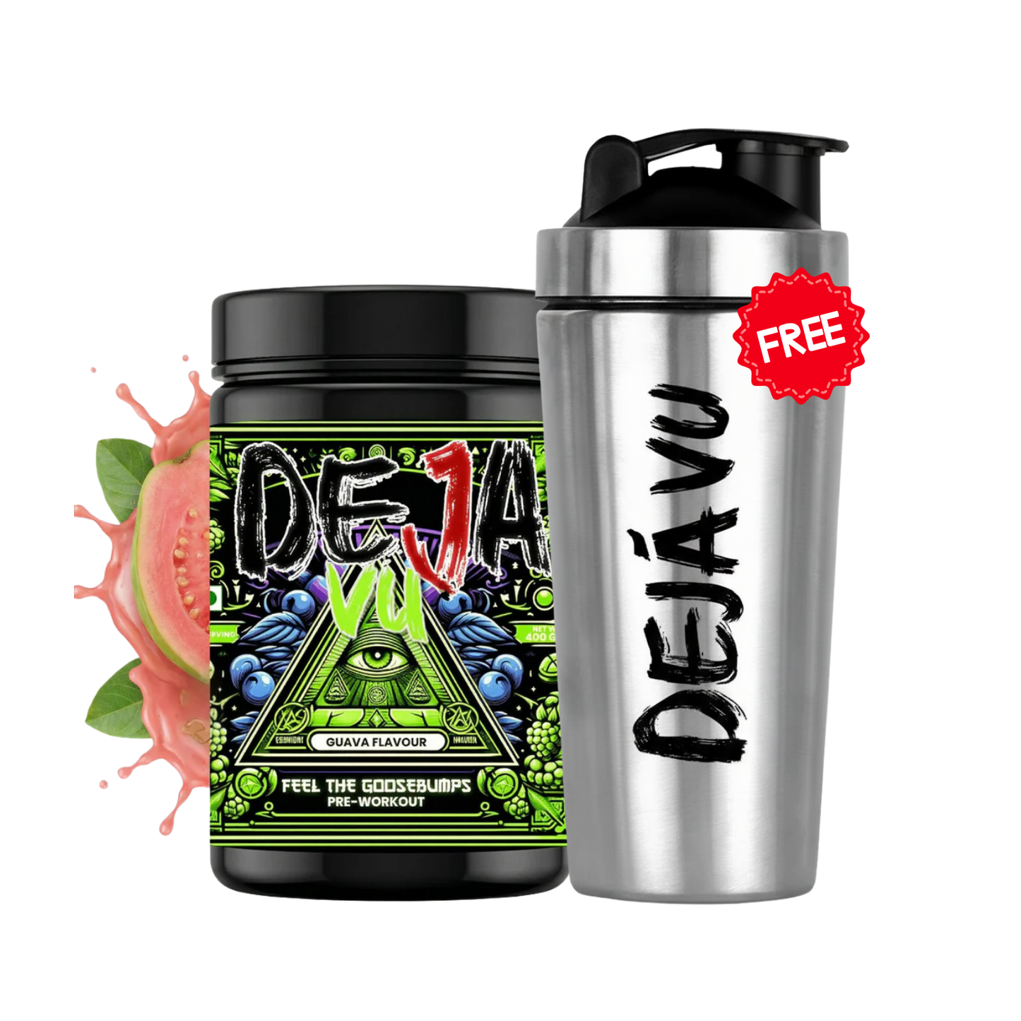 Deja Vu Pre Workout - Guava | Explosive Energy & Focus | 400g | 33 Servings | Beta-Alanine, Citrulline, Creatine, Caffeine | Feel the Goosebumps