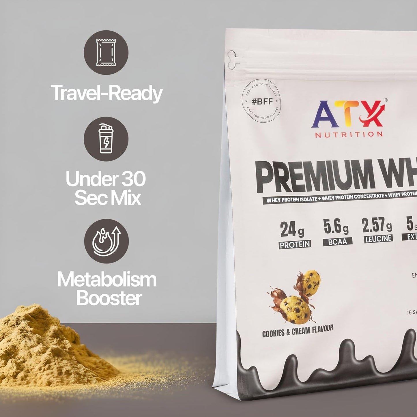 ATX Whey Cookies & Cream | 525 GM | ISOLATE + CONCENTRATE + HYDROLYSATE | 15 SACHETS