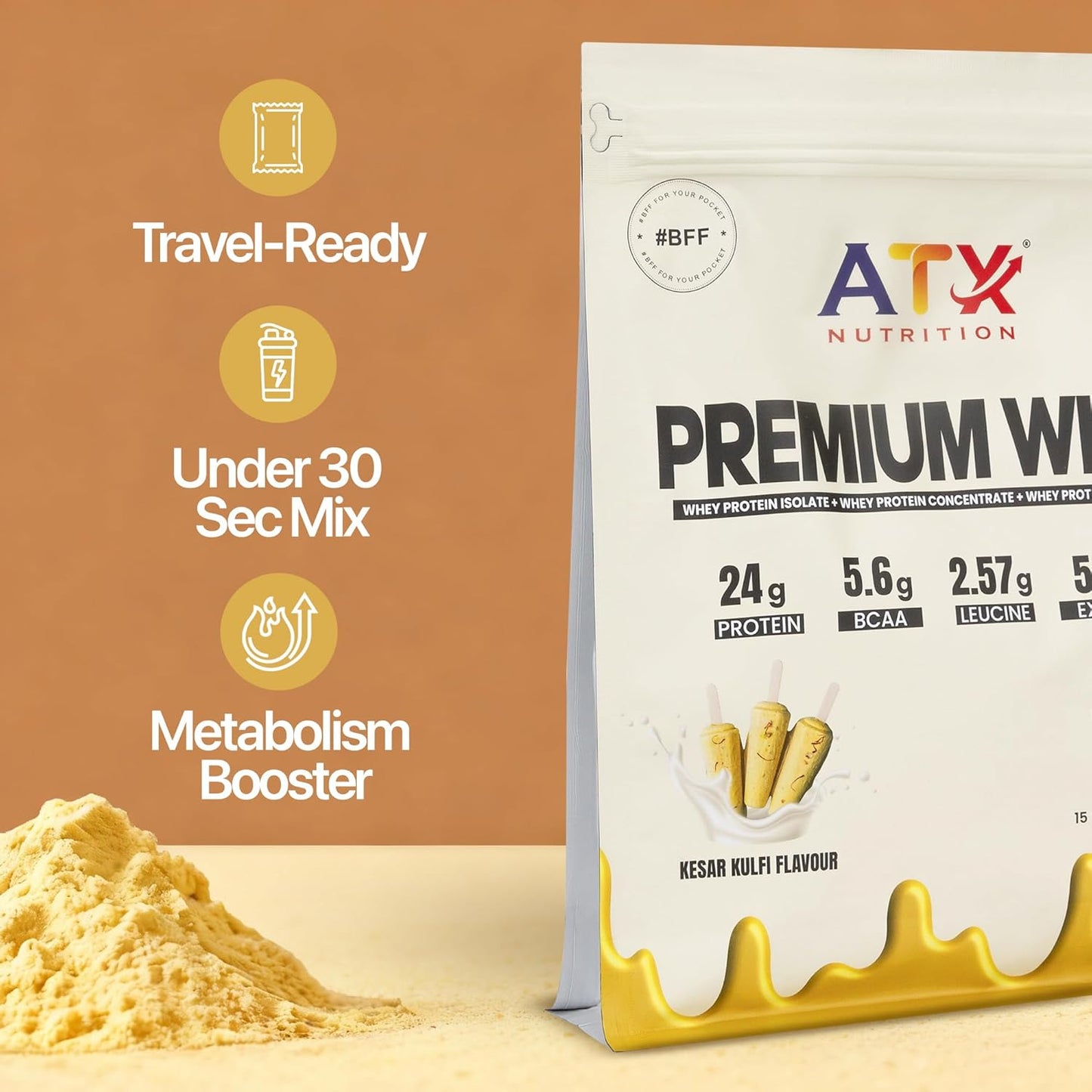 ATX Whey Kesar Kulfi | 525 GM | ISOLATE + CONCENTRATE + HYDROLYSATE | 15 SACHETS