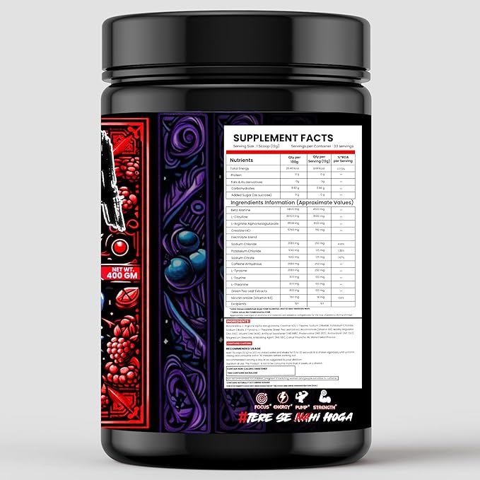 Deja Vu Pre Workout - Watermelon | Explosive Energy & Focus | 400g | 33 Servings | Beta-Alanine, Citrulline, Creatine, Caffeine | Feel the Goosebumps