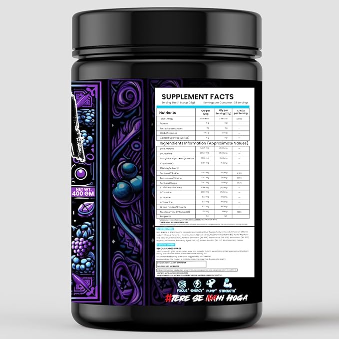 Deja Vu Pre Workout - Blueberry | Explosive Energy & Focus | 400g | 33 Servings | Beta-Alanine, Citrulline, Creatine, Caffeine | Feel the Goosebumps