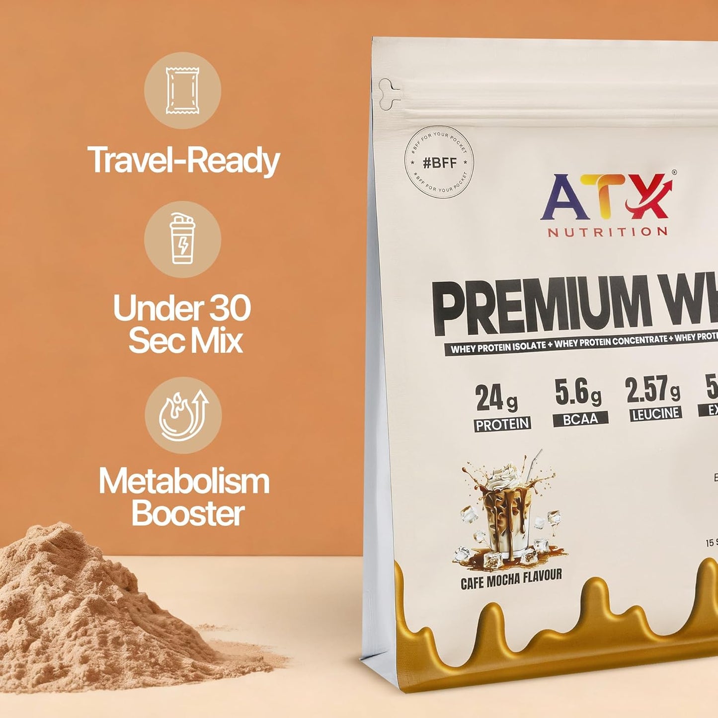 ATX Whey Cafe Mocha | 525 GM | ISOLATE + CONCENTRATE + HYDROLYSATE | 15 SACHETS