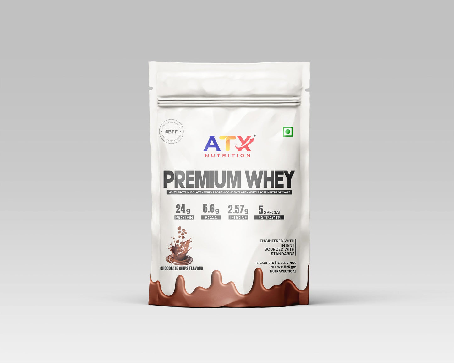 ATX Whey Chocolate Chips  | 525 GM | ISOLATE + CONCENTRATE + HYDROLYSATE | 15 SACHETS