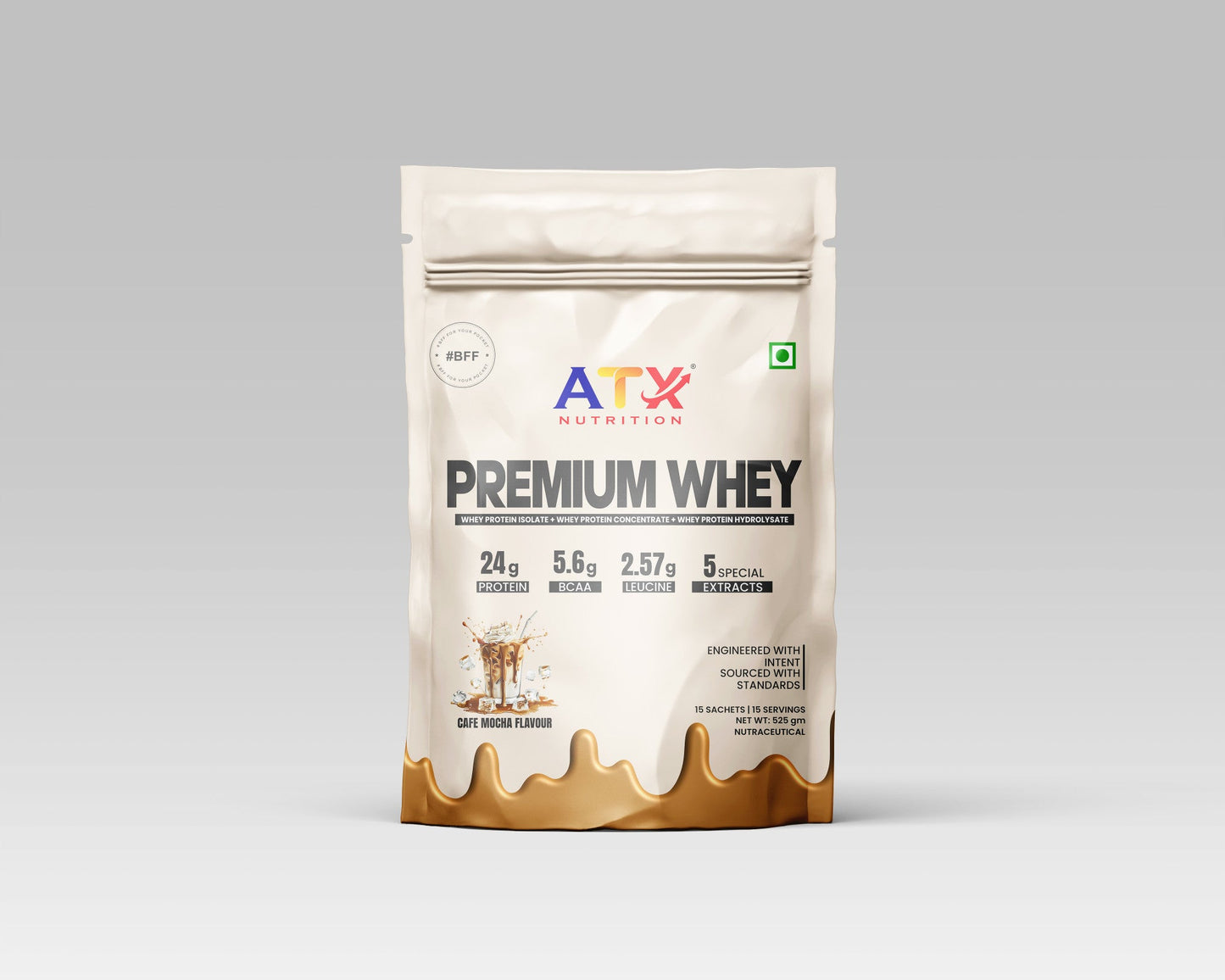 ATX Whey Cafe Mocha | 525 GM | ISOLATE + CONCENTRATE + HYDROLYSATE | 15 SACHETS