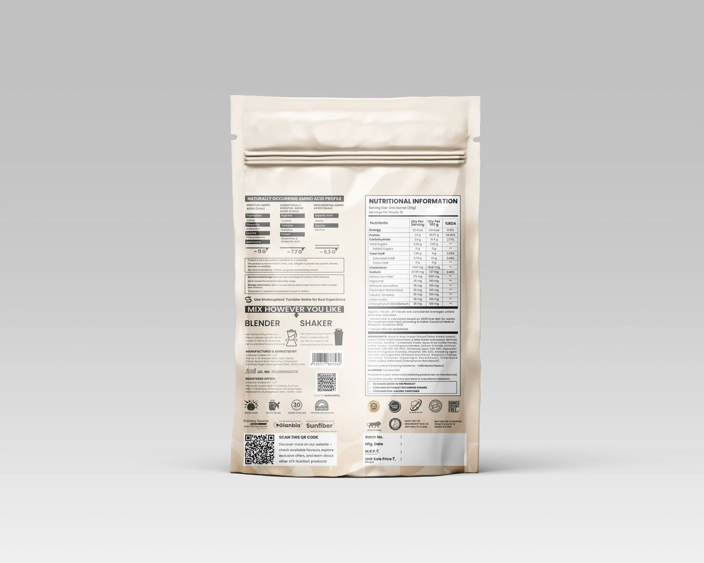 ATX Whey Cafe Mocha | 525 GM | ISOLATE + CONCENTRATE + HYDROLYSATE | 15 SACHETS