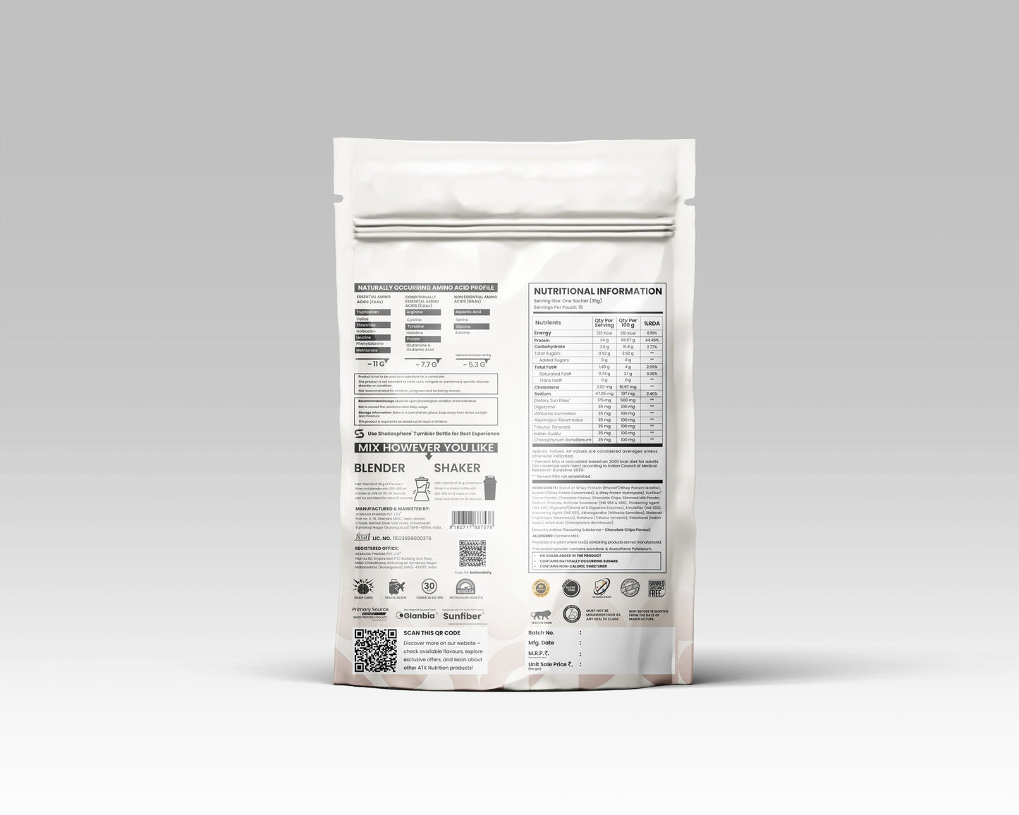 ATX Whey Chocolate Chips  | 525 GM | ISOLATE + CONCENTRATE + HYDROLYSATE | 15 SACHETS