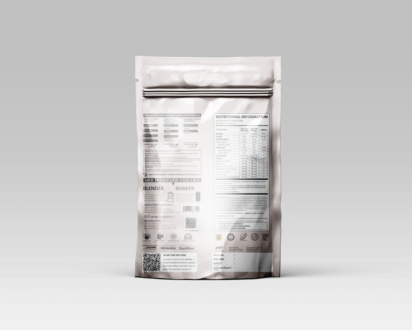 ATX Whey Cookies & Cream | 525 GM | ISOLATE + CONCENTRATE + HYDROLYSATE | 15 SACHETS