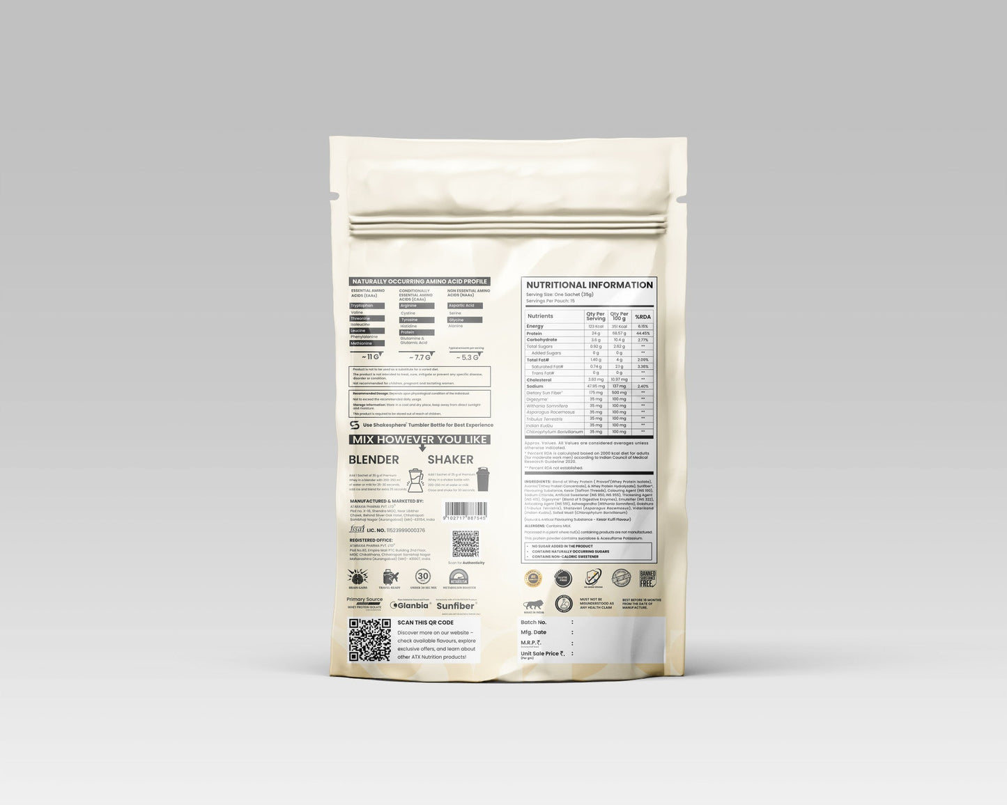 ATX Whey Kesar Kulfi | 525 GM | ISOLATE + CONCENTRATE + HYDROLYSATE | 15 SACHETS